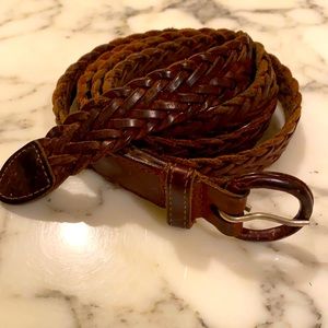 Vintage brown leather braided belt